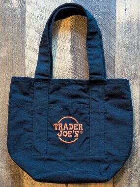 Trader Joe’s Mini Halloween Tote Bag Black Canvas Orange Embroidery